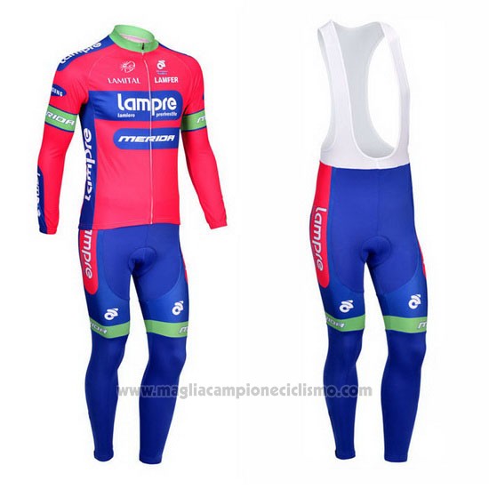 2012 Abbigliamento Ciclismo Lampre Merida Rosa e Celeste Manica Lunga e Salopette